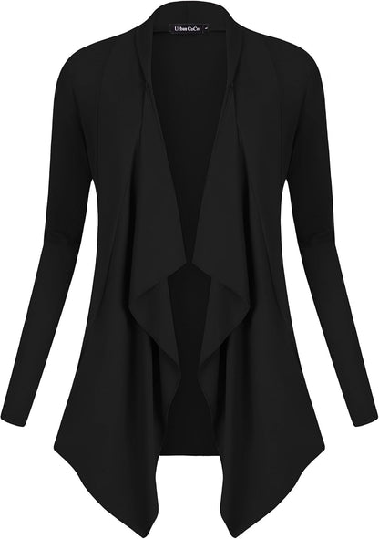 Women'S Drape Front Open Cardigan Long Sleeve Irregular Hem