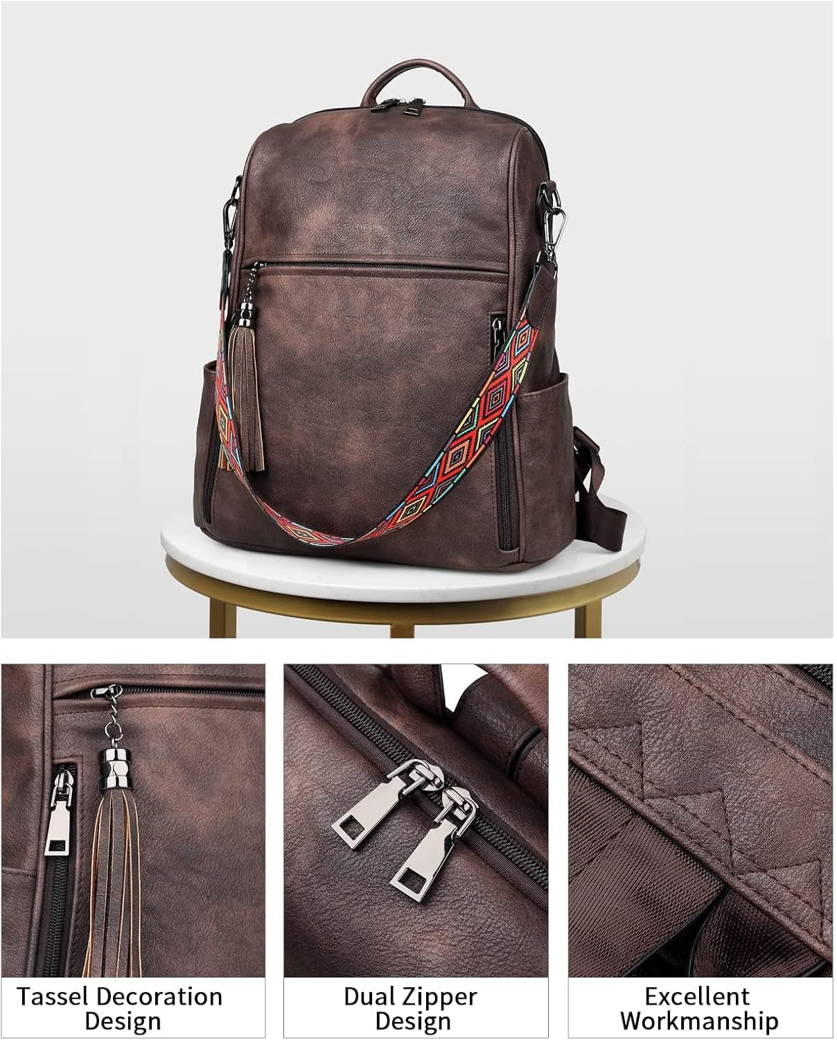 Women's Designer Leather Backpack Purse - Fashionable Travel Shoulder Bag with Tassel Detail