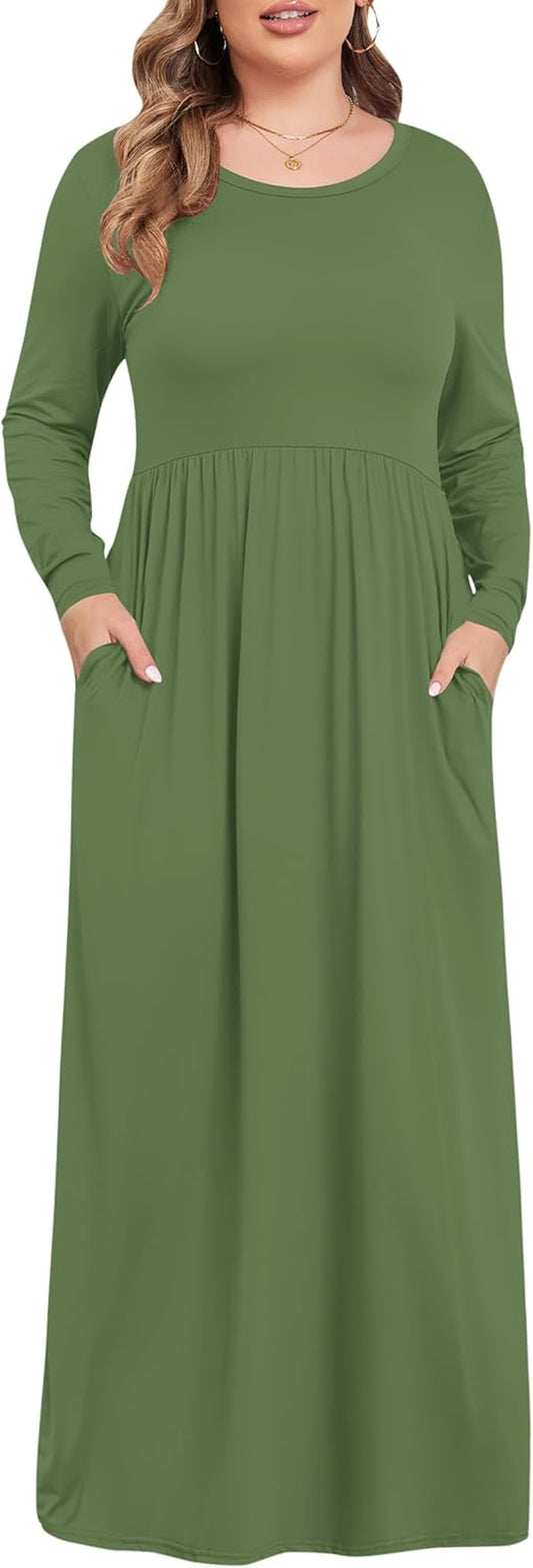 Women's Plus Size Long Sleeve Maxi Dress for Curvy Figures