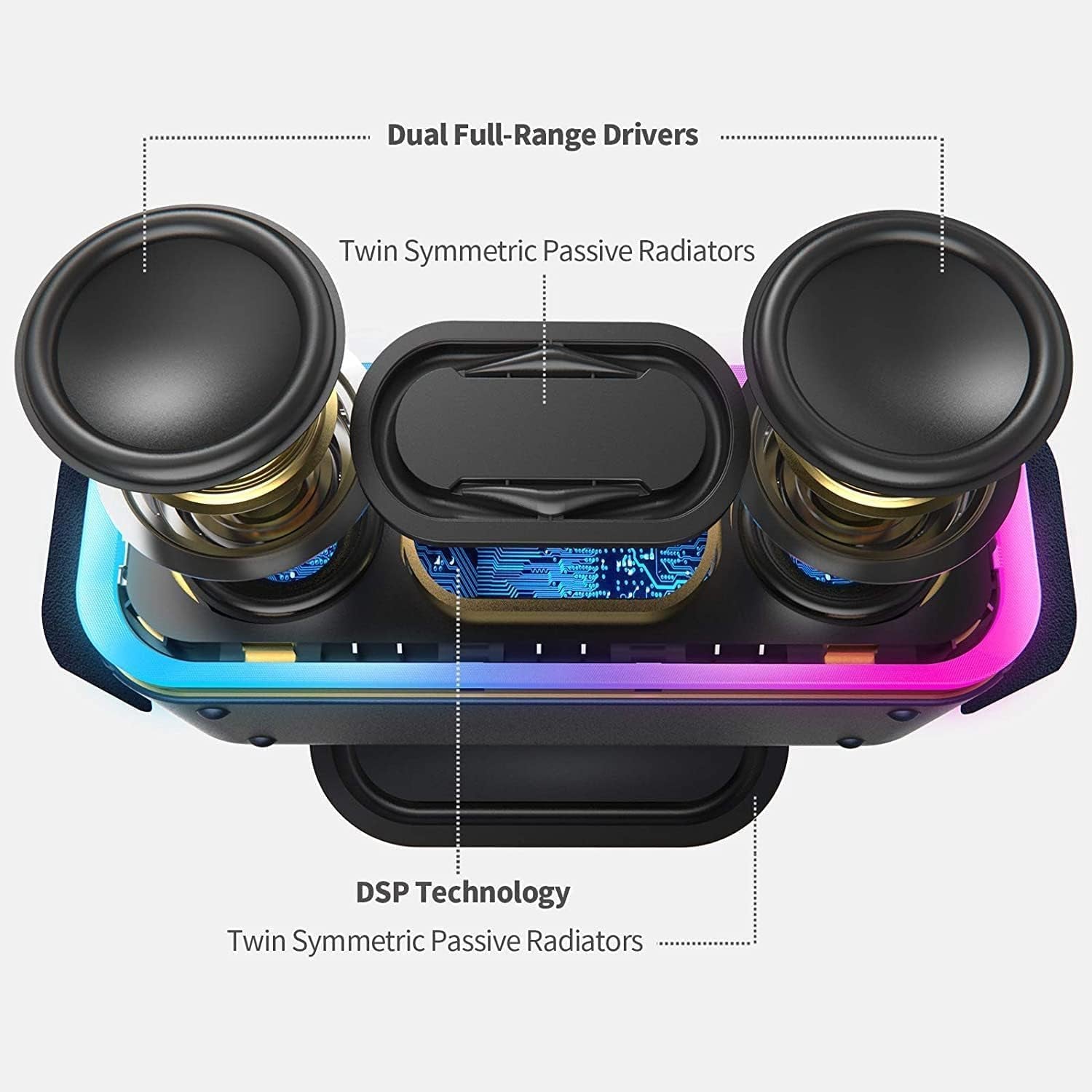 Soundbox Pro+ Bluetooth Speaker - 24W High-Performance Sound, Enhanced Bass, IPX6 Waterproof, 15 Hours Playtime, Wireless Stereo Pairing, Colorful LED Lights, 66 FT Range - Grey