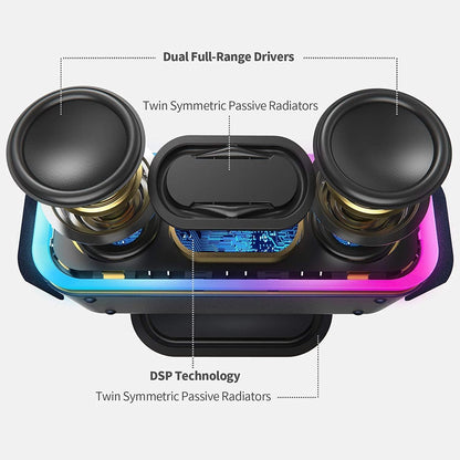Soundbox Pro+ Bluetooth Speaker - 24W High-Performance Sound, Enhanced Bass, IPX6 Waterproof, 15 Hours Playtime, Wireless Stereo Pairing, Colorful LED Lights, 66 FT Range - Grey