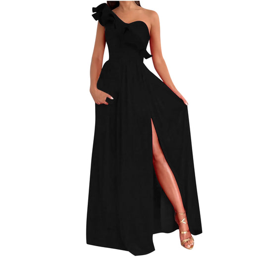 plus Size Women'S Summer Dresses , Sleeveless Sloping Shoulder Sexy Long Party Club Dresses, Sizes S-2XL