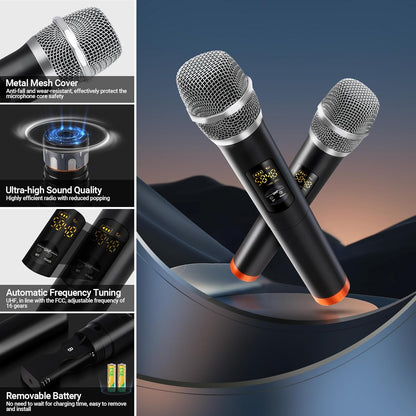 Karaoke Microphone Wireless System, Portable Karaoke Microphone Mixer System Wit