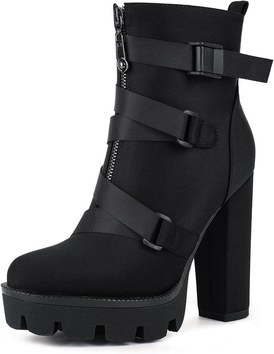 Women's Platform Combat Boots with Chunky Heels and Lace-Up Design