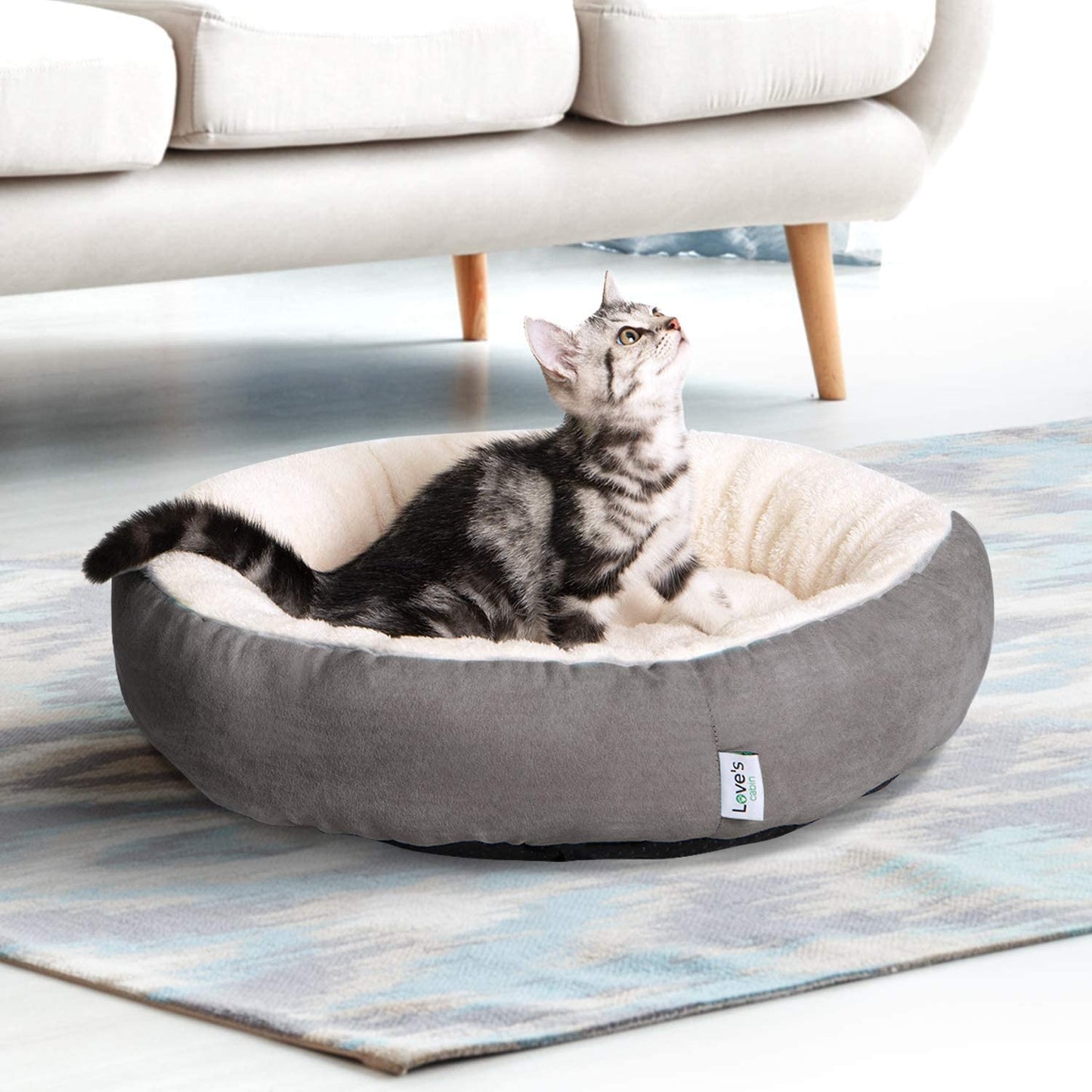 Round Donut Pet Cushion Bed for Cats and Small Dogs, 20-Inch, Anti-Slip Water-Resistant Base, Ultra-Soft Durable Fabric, Washable Luxury Design in Gray