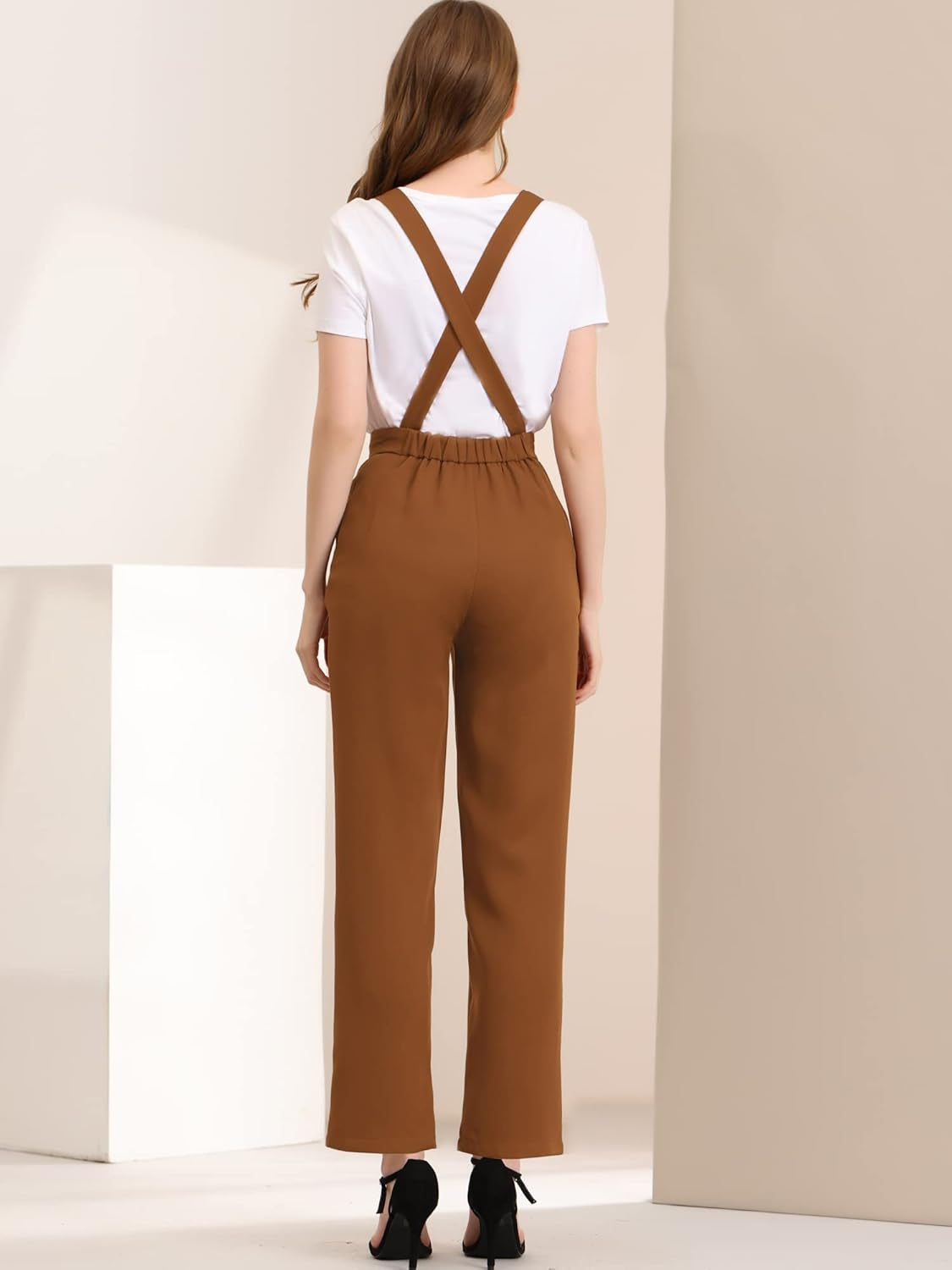 Women'S Overalls Wide Leg Pants Slant Pocket Long Suspenders Jumpsuit