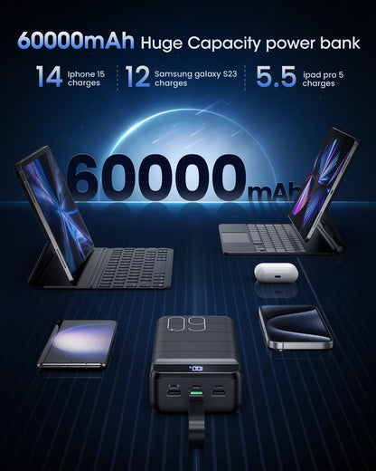Portable Charger 60000Mah Power Bank - 22.5W Fast Charging External Battery P...