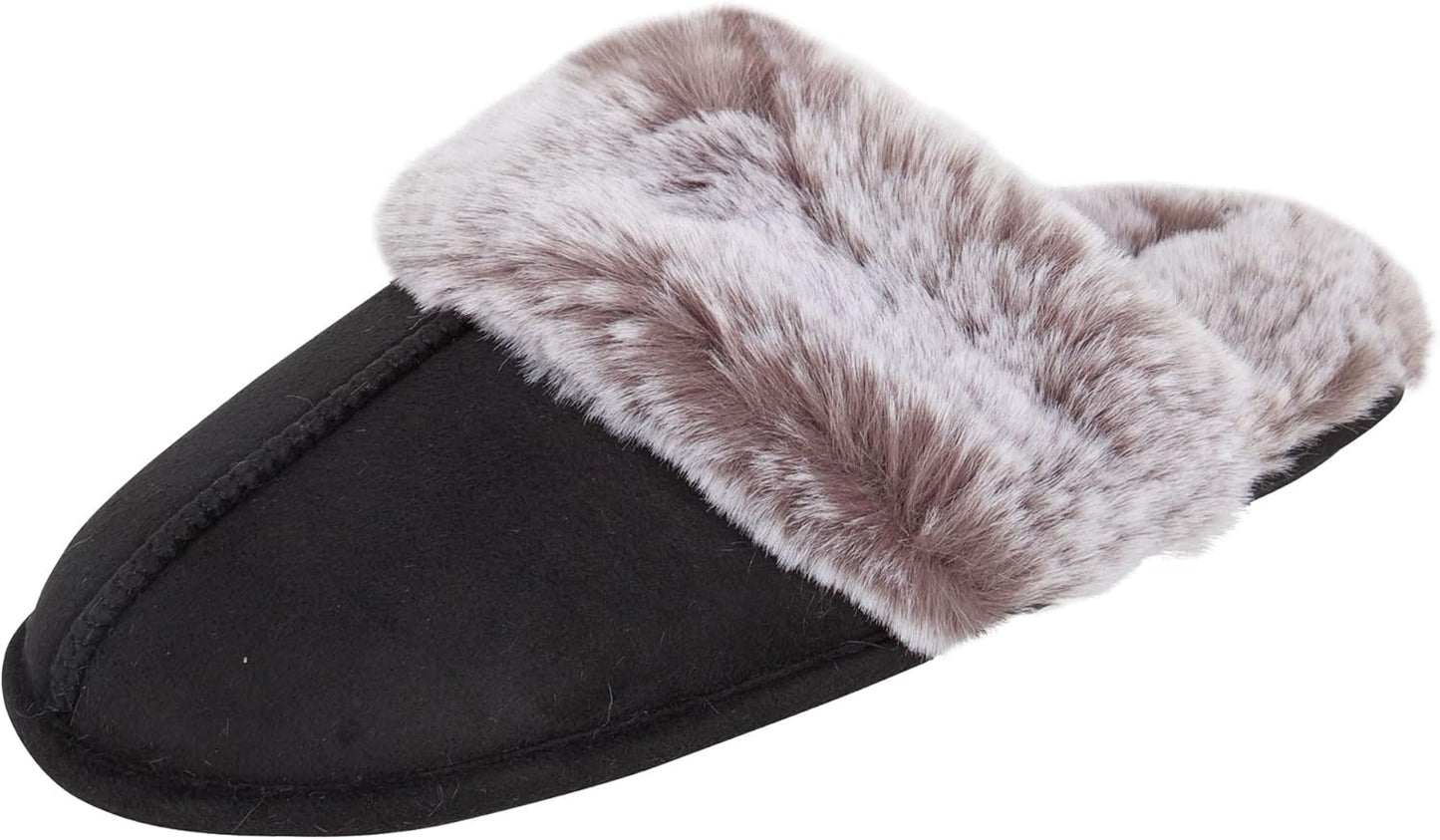 Women's Faux Fur Memory Foam House Slippers with Anti-Skid Sole