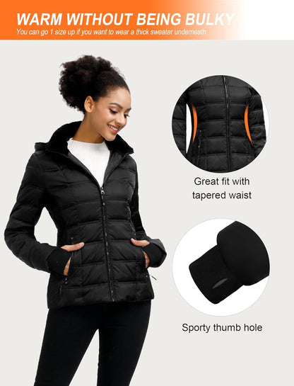 Women's Warm Hooded Puffer Jacket with Faux-Fur Trim for Winter