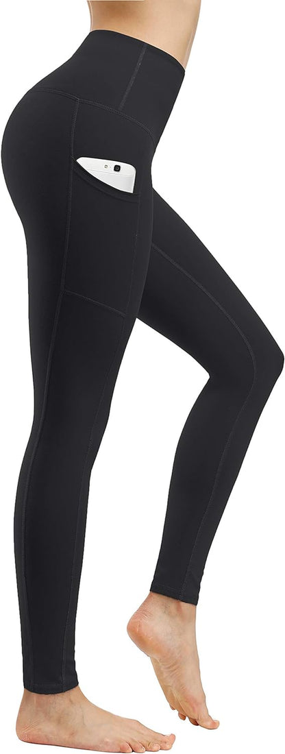 Women's High Waist Yoga Pants with Pockets - Tummy Control Leggings for Workout and Running (2 Pack)