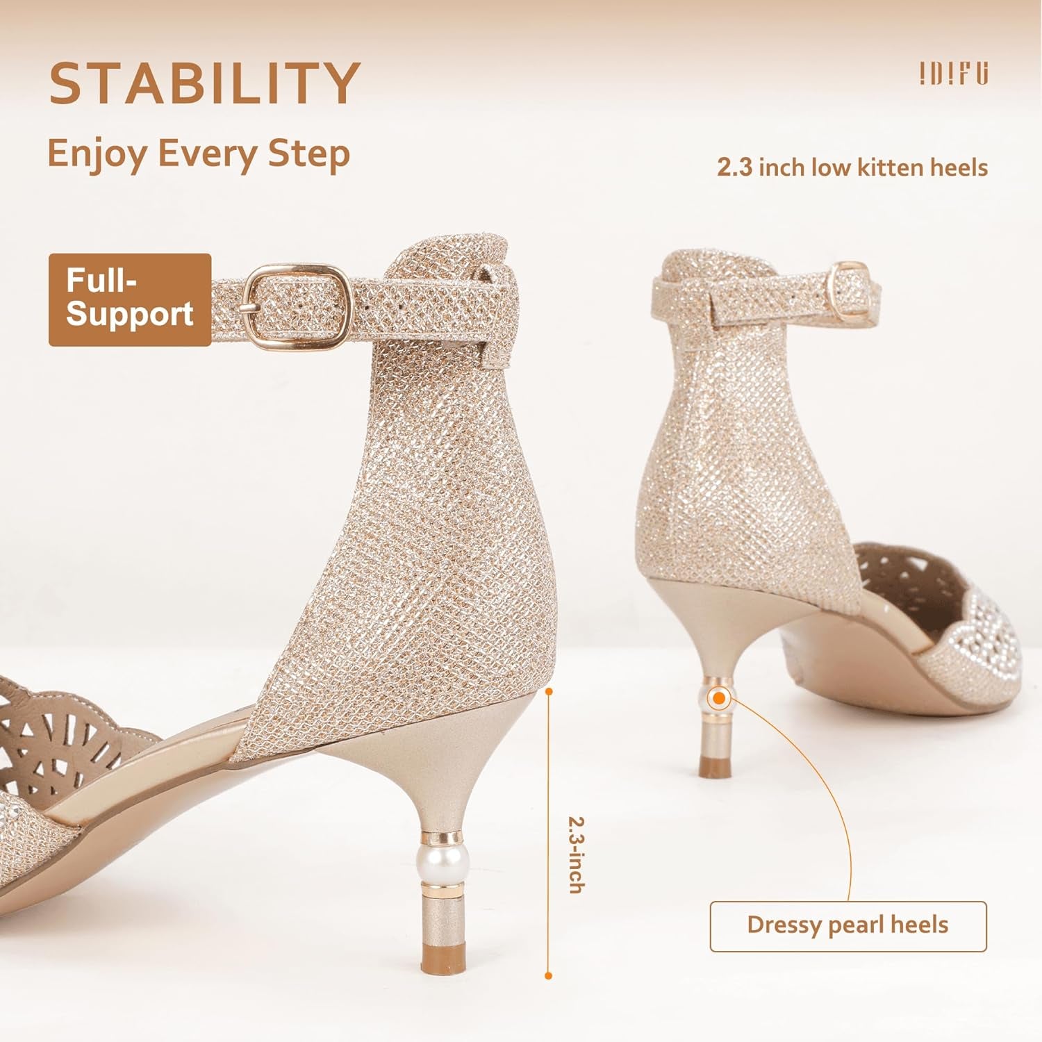 Women's Candice Wedding Pumps with Rhinestones and Sequins - Low Kitten Heels Evening Shoes for Brides