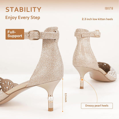 Women's Candice Wedding Pumps with Rhinestones and Sequins - Low Kitten Heels Evening Shoes for Brides