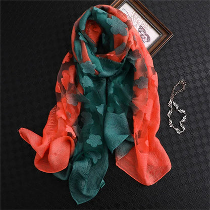 2024 NEW Fashion Women Cut Flowers Hollow Lace Gradient Flower Silk Scarf Spring Shawls and Wraps Towel Femme Beach Sjaals