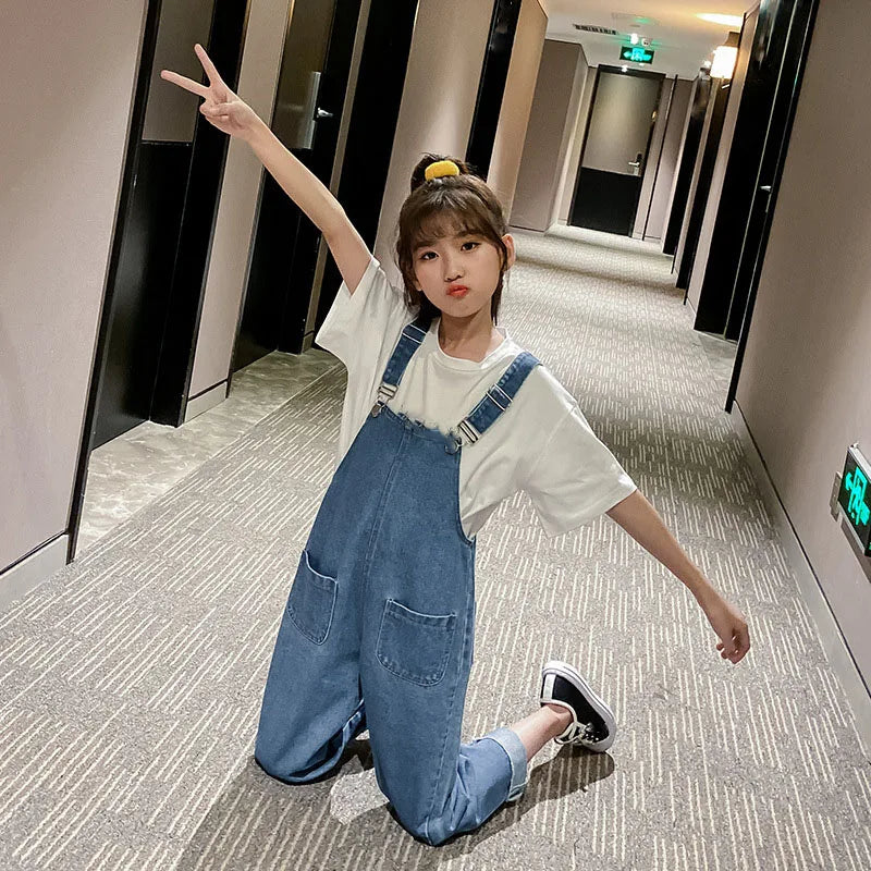 Summer Children'S Clothing 2021 Spring Autumn Overalls New Korean Big Kids Fashion Style Bib Pants Trendy Girls Jeans Bib Pants