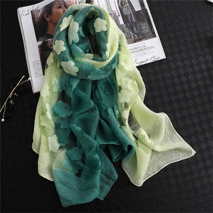 2024 NEW Fashion Women Cut Flowers Hollow Lace Gradient Flower Silk Scarf Spring Shawls and Wraps Towel Femme Beach Sjaals
