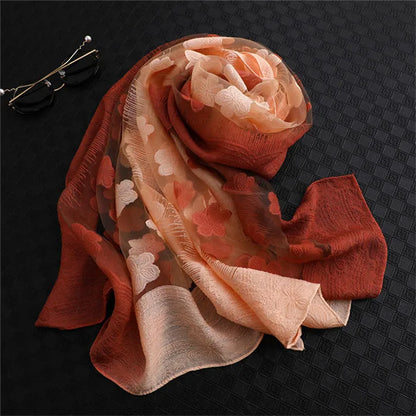 2024 NEW Fashion Women Cut Flowers Hollow Lace Gradient Flower Silk Scarf Spring Shawls and Wraps Towel Femme Beach Sjaals
