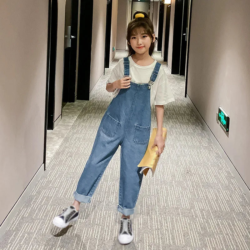 Summer Children'S Clothing 2021 Spring Autumn Overalls New Korean Big Kids Fashion Style Bib Pants Trendy Girls Jeans Bib Pants