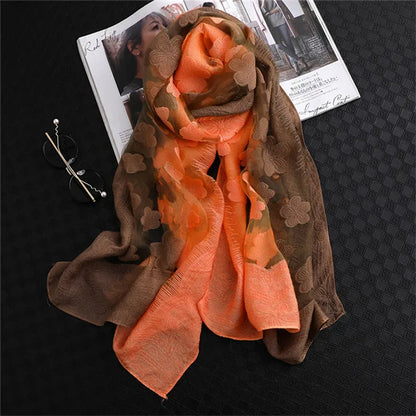 2024 NEW Fashion Women Cut Flowers Hollow Lace Gradient Flower Silk Scarf Spring Shawls and Wraps Towel Femme Beach Sjaals