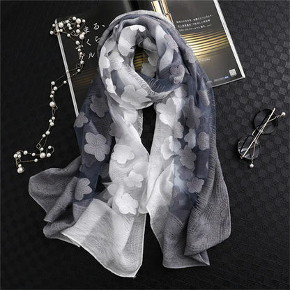 2024 NEW Fashion Women Cut Flowers Hollow Lace Gradient Flower Silk Scarf Spring Shawls and Wraps Towel Femme Beach Sjaals