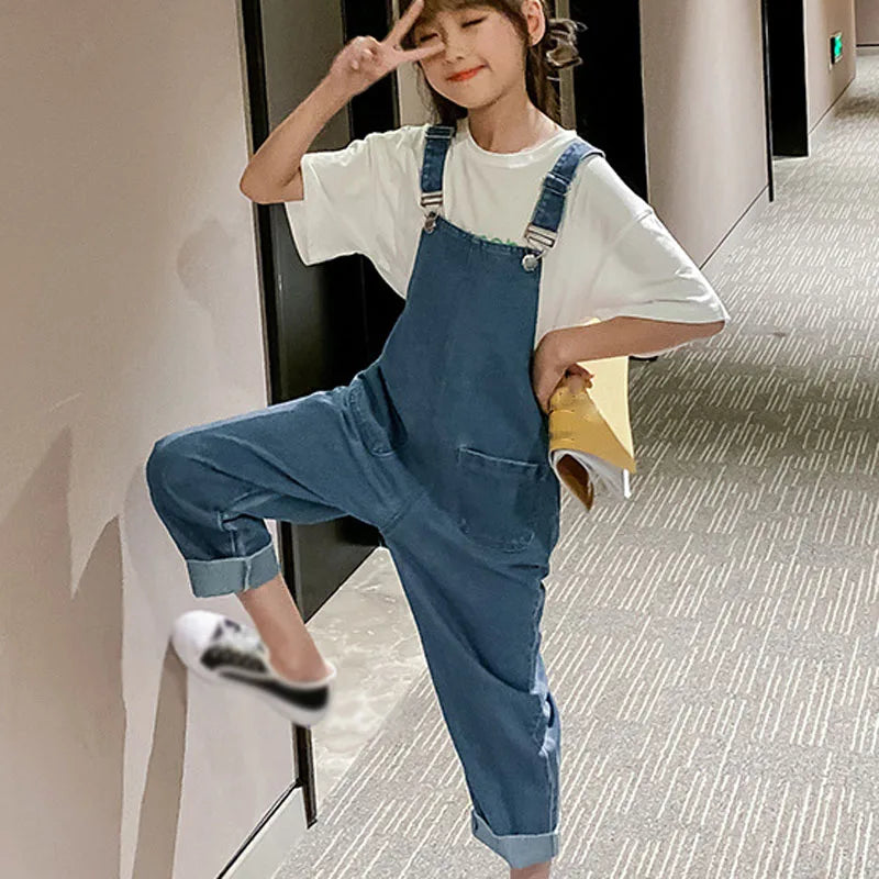 Summer Children'S Clothing 2021 Spring Autumn Overalls New Korean Big Kids Fashion Style Bib Pants Trendy Girls Jeans Bib Pants