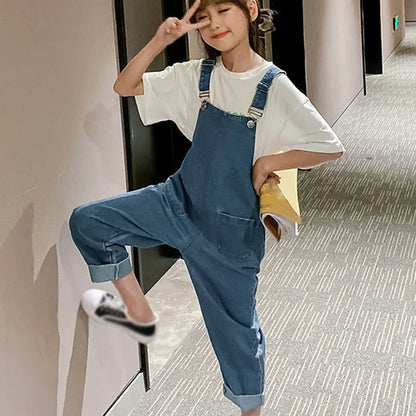 Summer Children'S Clothing 2021 Spring Autumn Overalls New Korean Big Kids Fashion Style Bib Pants Trendy Girls Jeans Bib Pants