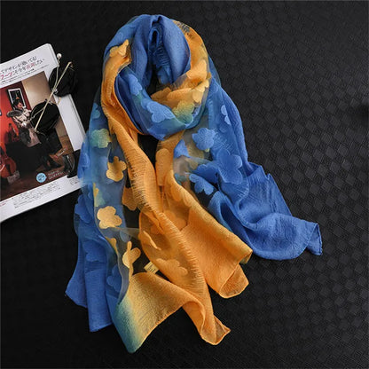 2024 NEW Fashion Women Cut Flowers Hollow Lace Gradient Flower Silk Scarf Spring Shawls and Wraps Towel Femme Beach Sjaals