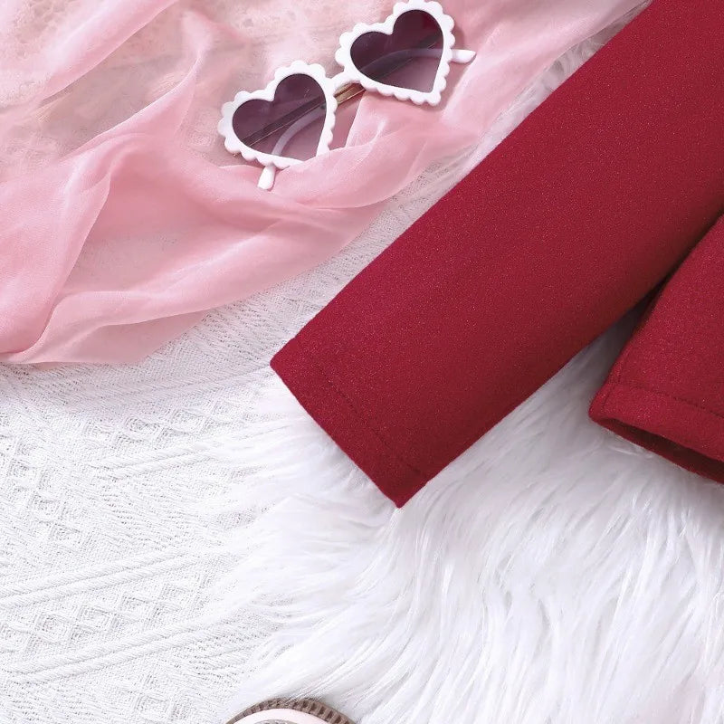 Children's Clothing sets For Kids Girls Red Bow Top & Skirt Autumn & Winter Outfit Daily Casual Girl's Suit 2-7 years old