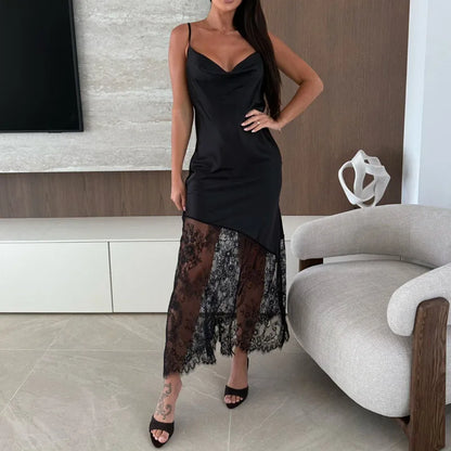 Fashion 2026 Early Spring Series New Women's Casual Style Dress Lace Hollow Strap Solid Color Elegant Dress