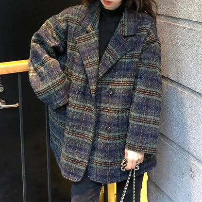 Checkered Coat for Women 2025 Spring New Korean Edition Retro Western Style Reduced Age Small Fragrant Whisper Coat for Women WF