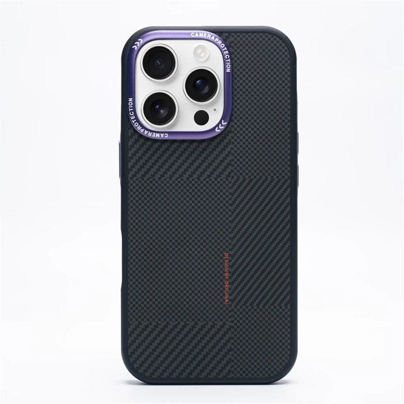 Matte Carbon Fiber Texture MagSafe Phone Case For iPhone 17 16 15 14 Pro Max 17Air Wireless Charging Alloy Lens Shockproof Cover