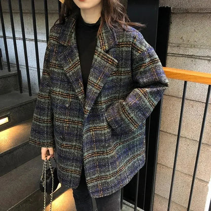 Checkered Coat for Women 2025 Spring New Korean Edition Retro Western Style Reduced Age Small Fragrant Whisper Coat for Women WF