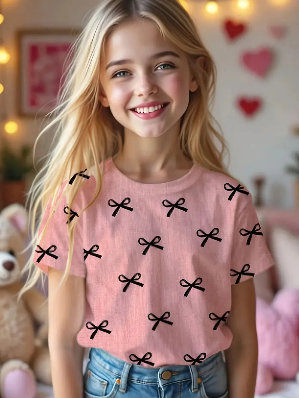 Kids Clothes Children's T-Shirt Girl Short Sleeve Top Cartoon Bow Kawaii Girls Summer Clothes Child T-Shirt Children's Clothing