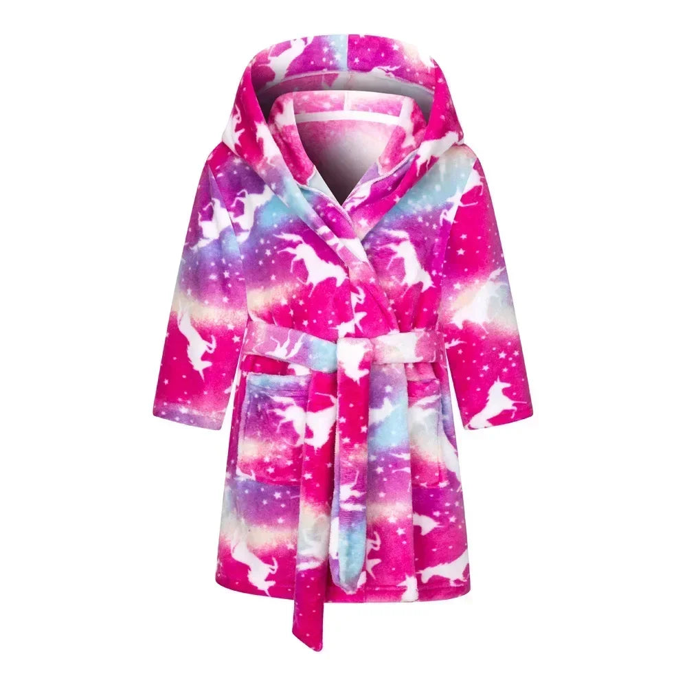 Kids Bathrobe for Girl Children Clothing Girl Flannel Bath Robe Clothes Boy Cartoon Night Robe Kids Pajamas For Girl 4-12 years