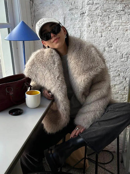 Women's fur coat short style fashion imitation fox hair whole fur coat autumn winter new casual lady jacket