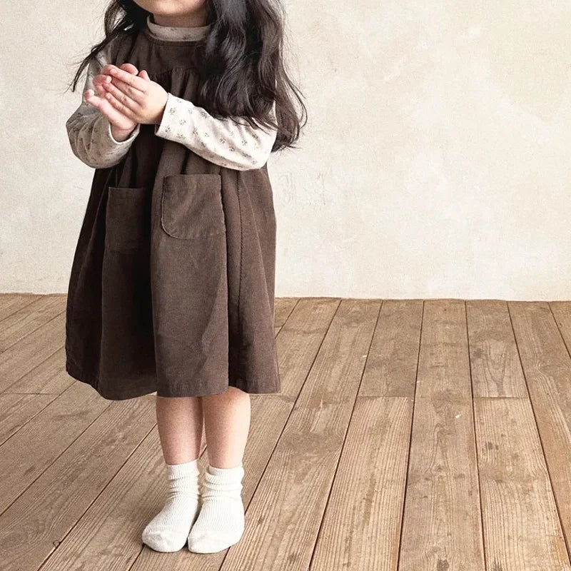 Childrens Clothing 2025 Korean Girls Autumn and Winter Clothing New Dress Girls Fashionable O-neck Vest Doll Skirt