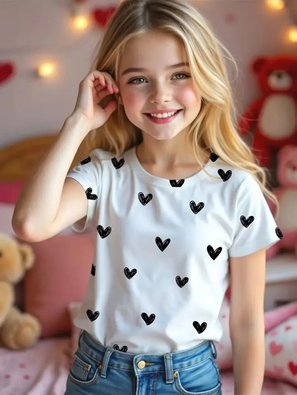 Kids Clothes Children's T-Shirt Girl Short Sleeve Top Cartoon Bow Kawaii Girls Summer Clothes Child T-Shirt Children's Clothing