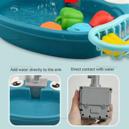 Kids Play Kitchen Set Simulated Dishwasher Sink Hand Basin with Electric Circulating Water Toys for Boys Girls Pretend Role Play