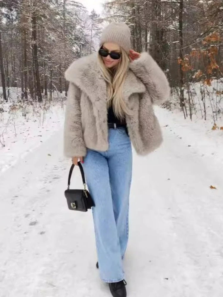 Women's fur coat short style fashion imitation fox hair whole fur coat autumn winter new casual lady jacket