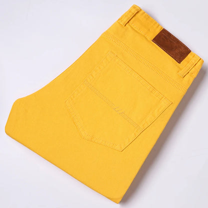 White Jeans Men's Fashion Straight Elastic Cotton Denim Pants Spring Autumn All-match Business Casual Trousers Male Clothes