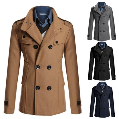 Men's Long Coat Winter Warm Woolen Overcoat Fashion Casual Lapel Button Gentleman Coat for Man High Street Top Coat