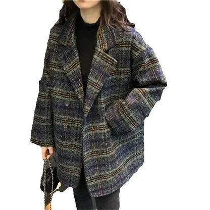 Checkered Coat for Women 2025 Spring New Korean Edition Retro Western Style Reduced Age Small Fragrant Whisper Coat for Women WF