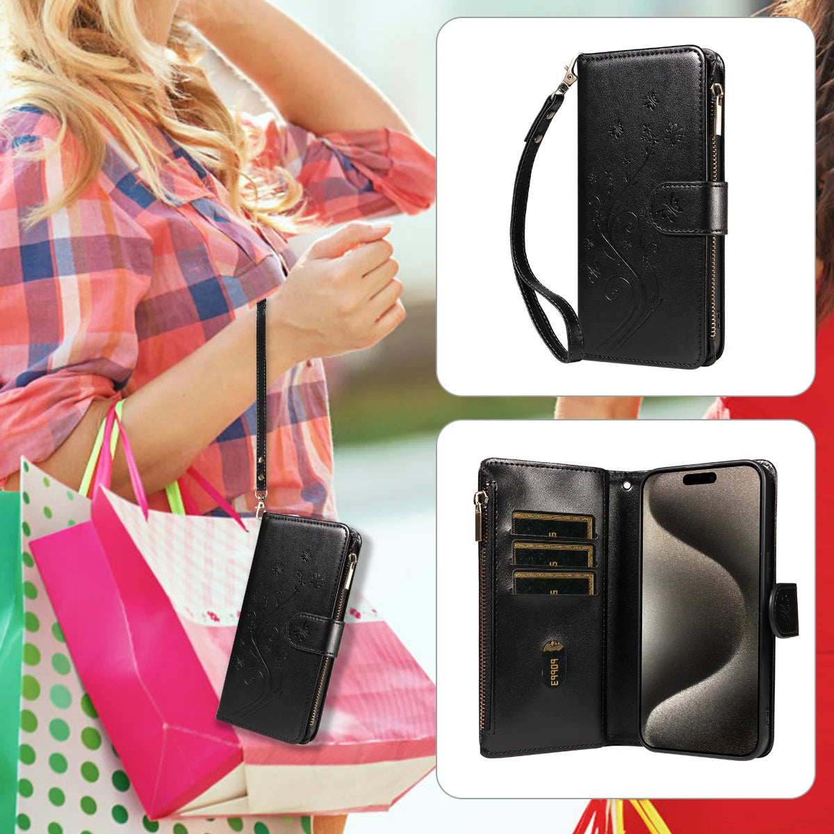 Fashionable Embossed Zipper Phone Case for Iphone 17Air 17 Pro Max17 Pro 17 PU Leather Anti-drop Anti-scratch Wallet-style Cover