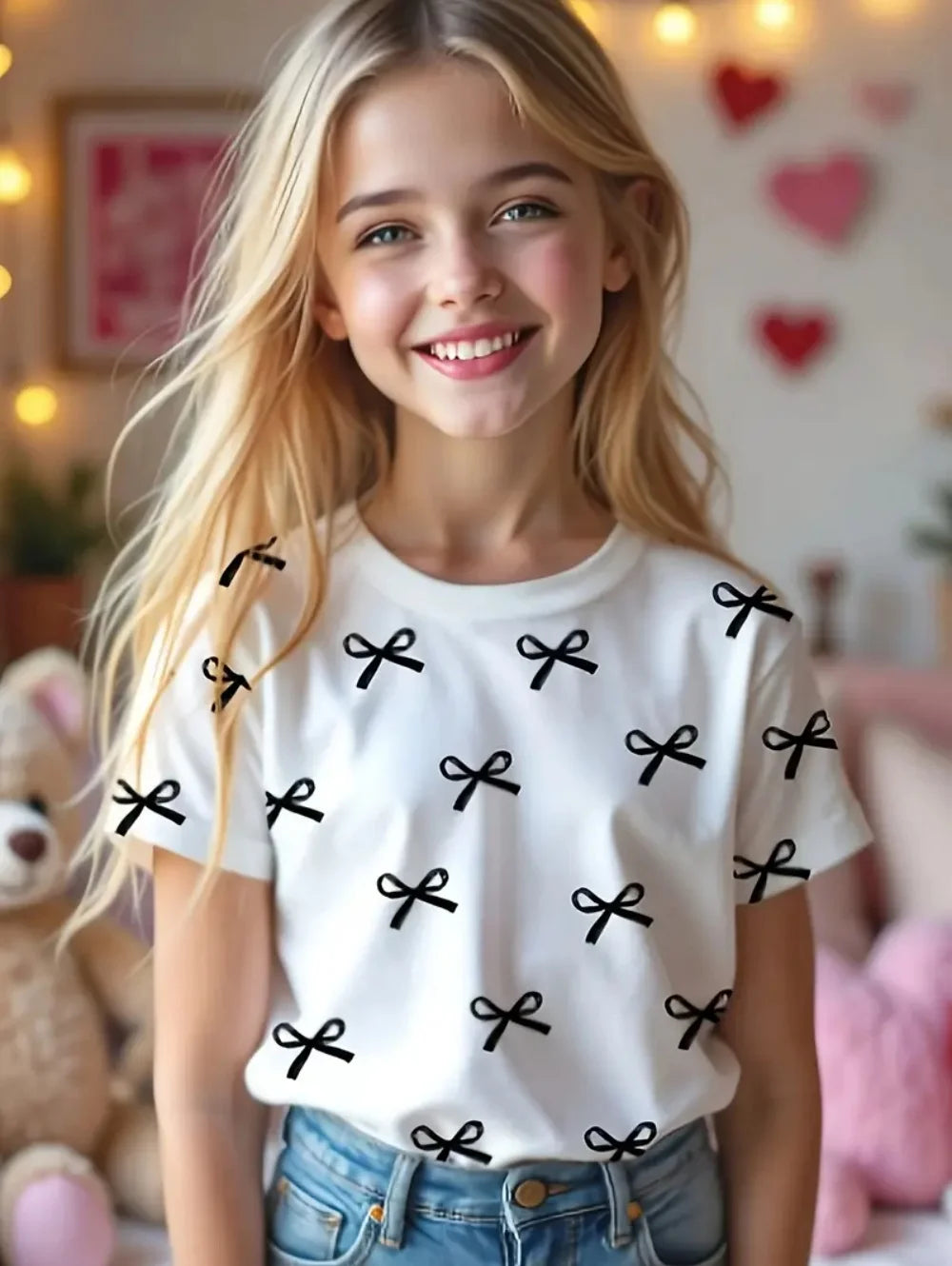 Kids Clothes Children's T-Shirt Girl Short Sleeve Top Cartoon Bow Kawaii Girls Summer Clothes Child T-Shirt Children's Clothing