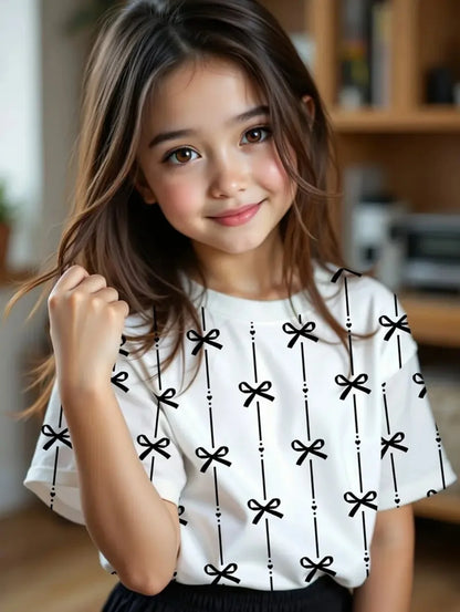 Kids Clothes Children's T-Shirt Girl Short Sleeve Top Cartoon Bow Kawaii Girls Summer Clothes Child T-Shirt Children's Clothing