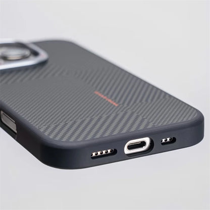 Matte Carbon Fiber Texture MagSafe Phone Case For iPhone 17 16 15 14 Pro Max 17Air Wireless Charging Alloy Lens Shockproof Cover