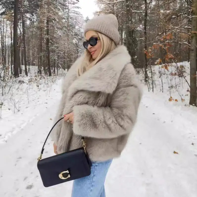 Women's fur coat short style fashion imitation fox hair whole fur coat autumn winter new casual lady jacket