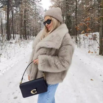 Women's fur coat short style fashion imitation fox hair whole fur coat autumn winter new casual lady jacket