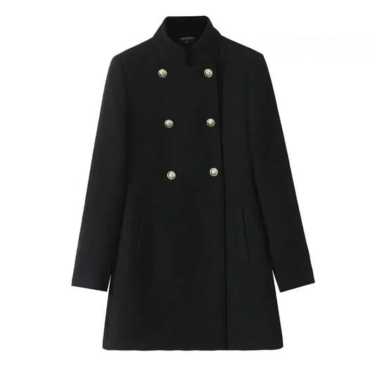 Woolen Coat Fall Fashion Black Long Coat Elegant And Pretty Women's Coats American Retro Autumn Outerwear Urban Coats