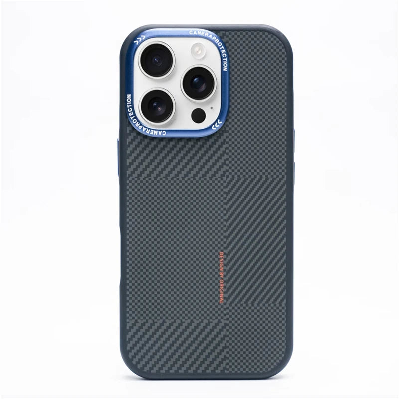 Matte Carbon Fiber Texture MagSafe Phone Case For iPhone 17 16 15 14 Pro Max 17Air Wireless Charging Alloy Lens Shockproof Cover