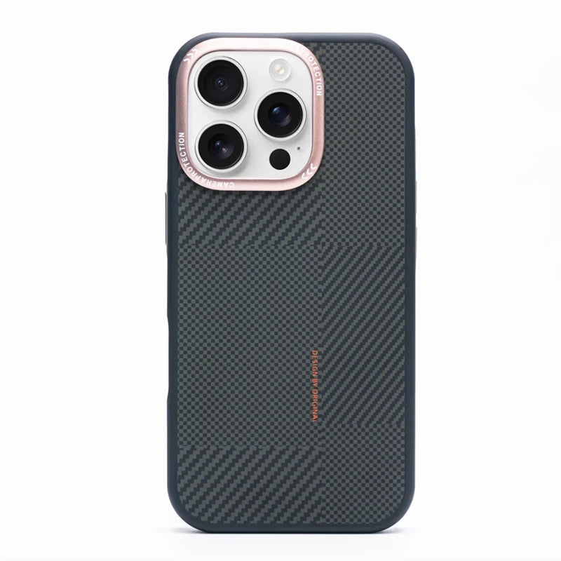 Matte Carbon Fiber Texture MagSafe Phone Case For iPhone 17 16 15 14 Pro Max 17Air Wireless Charging Alloy Lens Shockproof Cover